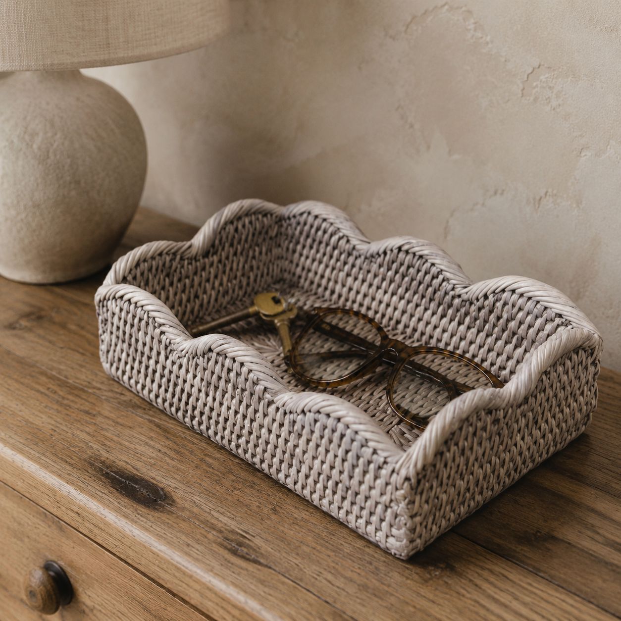 Wickham Rattan Scalloped Rectangle Tray