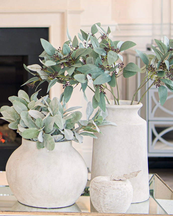 Darcy Stone concrete urn vase by Hill Interiors, featuring a classic design with a textured stone finish, ideal for home decor.