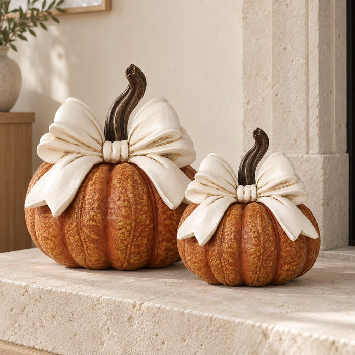Orange Ceramic Pumpkin With Cream Bow