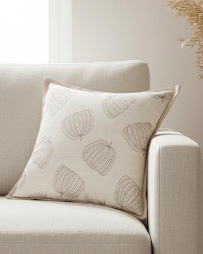 Neutral Beige Printed Pumpkin Cushion Cover