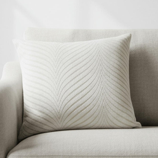 Neutral ivory cut velvet fan cushion cover by Malini, featuring soft, plush fabric with a stylish fan pattern for elegant home decor.