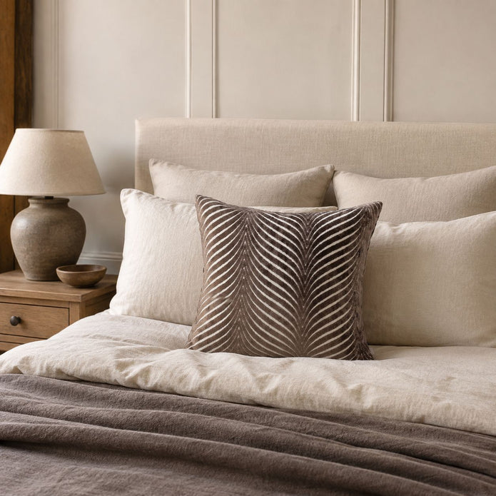 Chocolate Brown Luxury Velvet Fan Patterned Cushion Cover