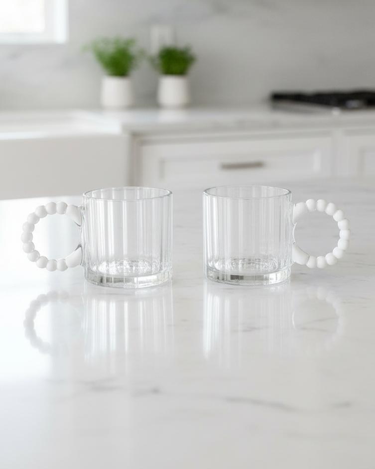Ribbed Clear Glass Bobble Mugs - Set of Two