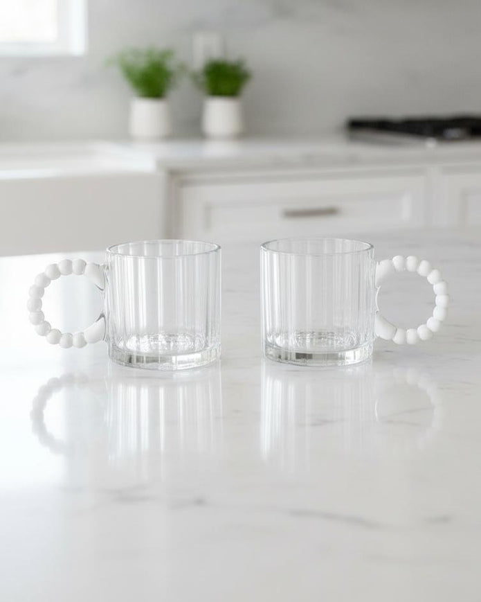 Ribbed Clear Glass Bobble Mugs - Set of Two