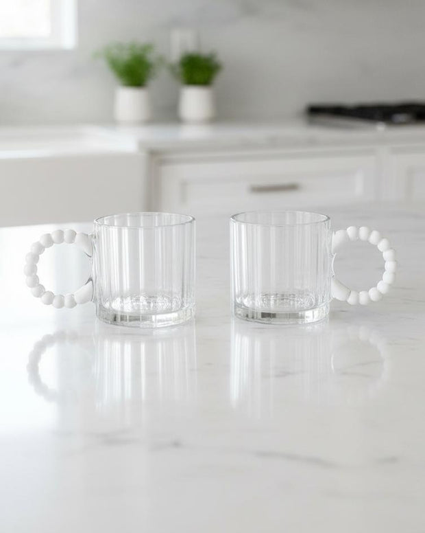 Ribbed Clear Glass Bobble Mugs - Set of Two