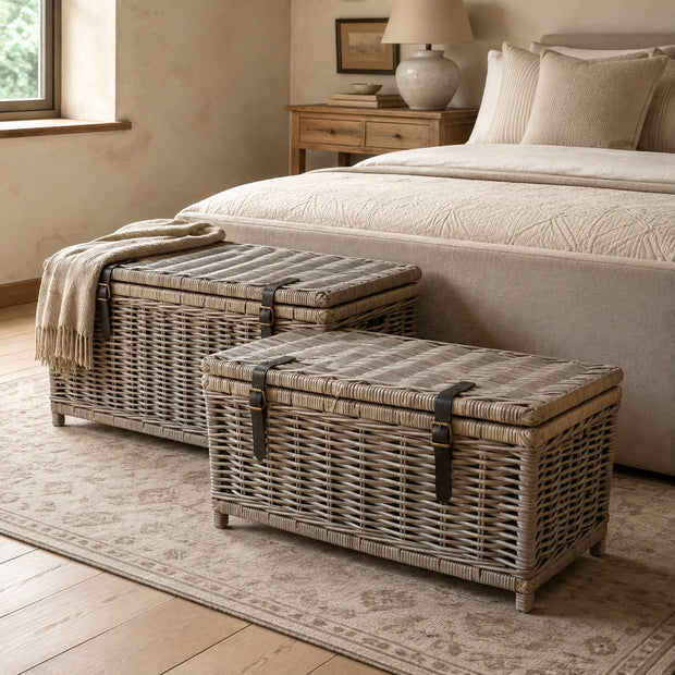 Natural Kubu Rattan Strapped Basket Storage Trunks