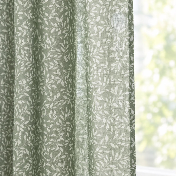 Yard Leaf Patterned Moss Green Woven Sheer Voile Curtain Panel