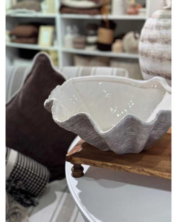 Adele Extra Large Matt Neutral Stone Clam Shell Bowl