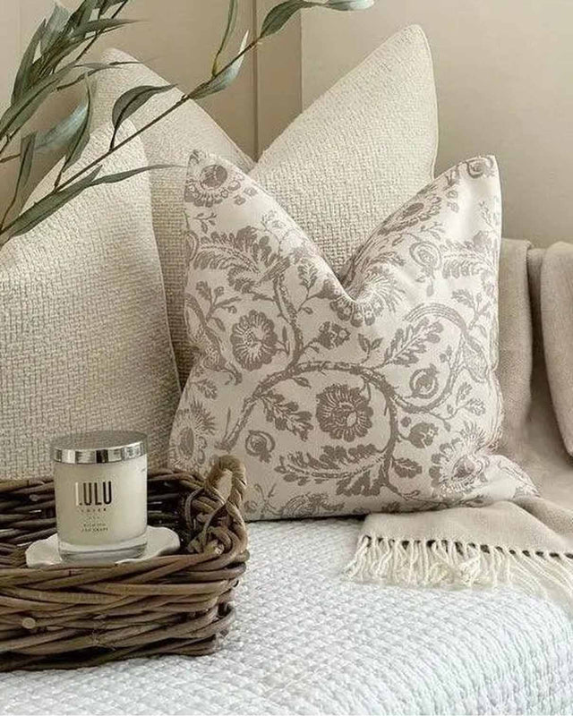 Aria Neutral Beige Country Floral Print Cotton Cushion Cover - Soft FurnishingsSoft Furnishings - Lulu Loves Home