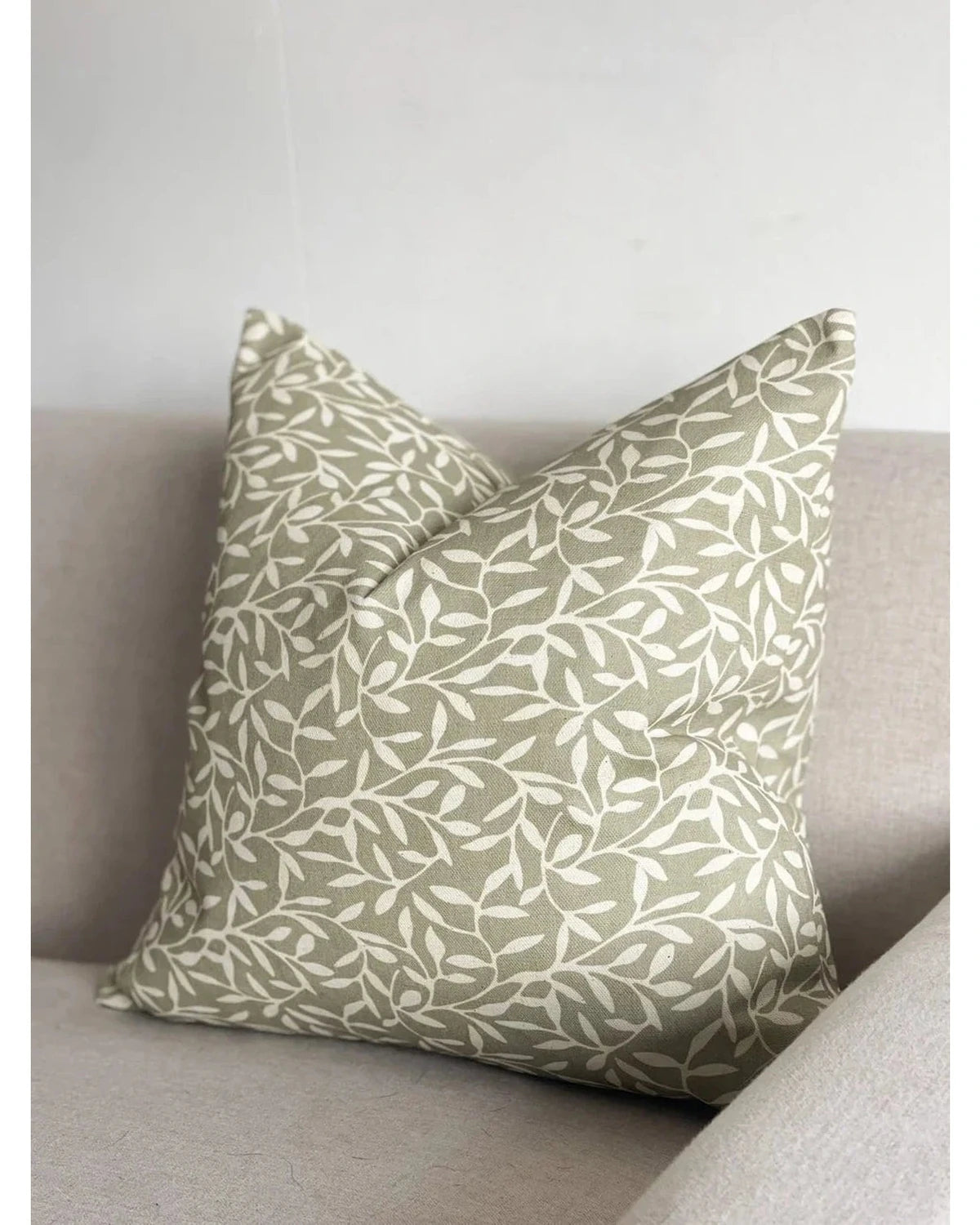 Olive Green And White Leaf Print Cotton Cushion Cover - Soft FurnishingsSoft Furnishings - Lulu Loves Home