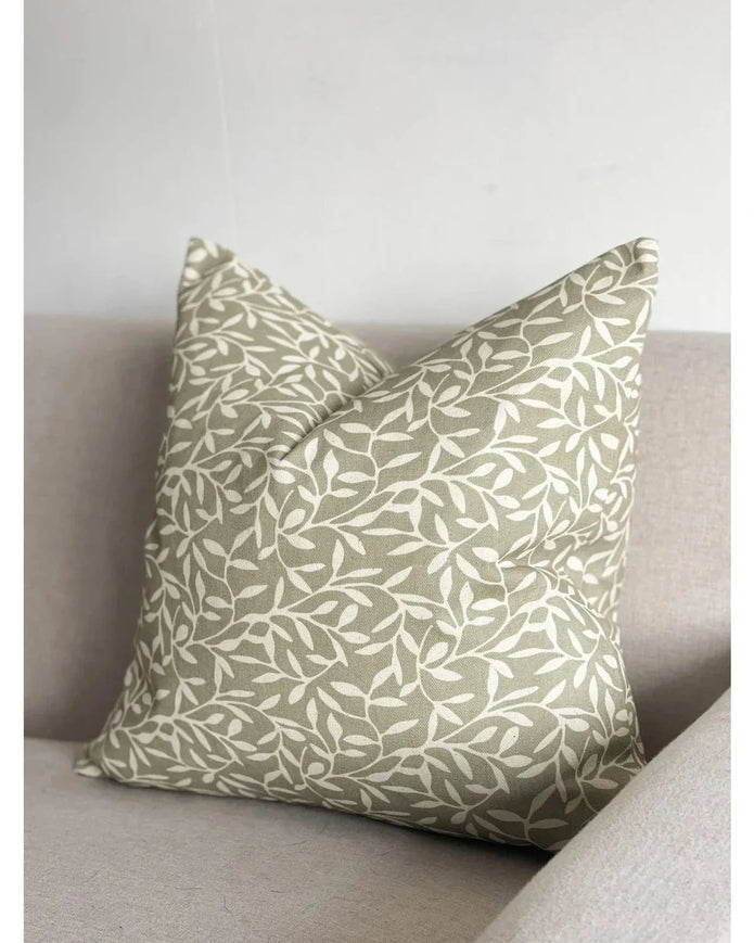 Olive Green And White Leaf Print Cotton Cushion Cover - Soft FurnishingsSoft Furnishings - Lulu Loves Home