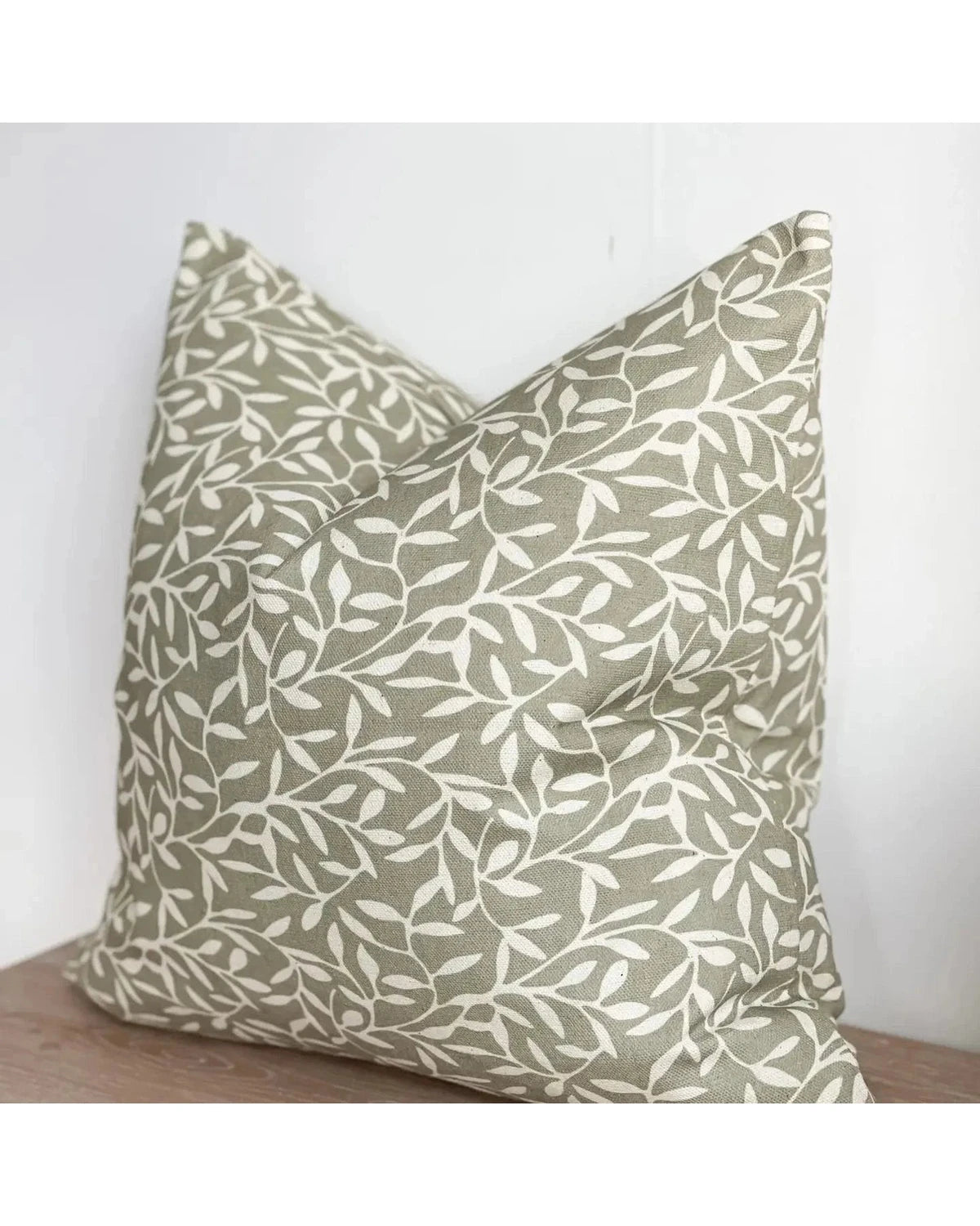 Olive Green And White Leaf Print Cotton Cushion Cover - Soft FurnishingsSoft Furnishings - Lulu Loves Home