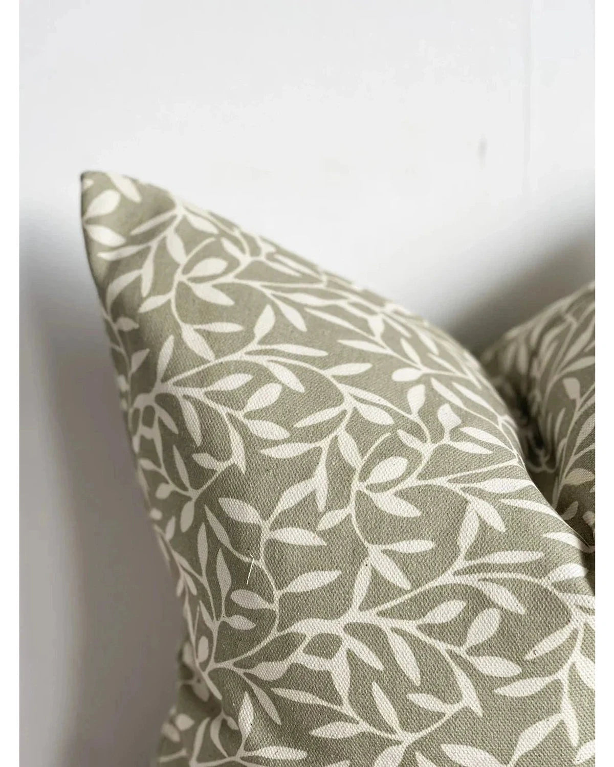 Olive Green And White Leaf Print Cotton Cushion Cover - Soft FurnishingsSoft Furnishings - Lulu Loves Home