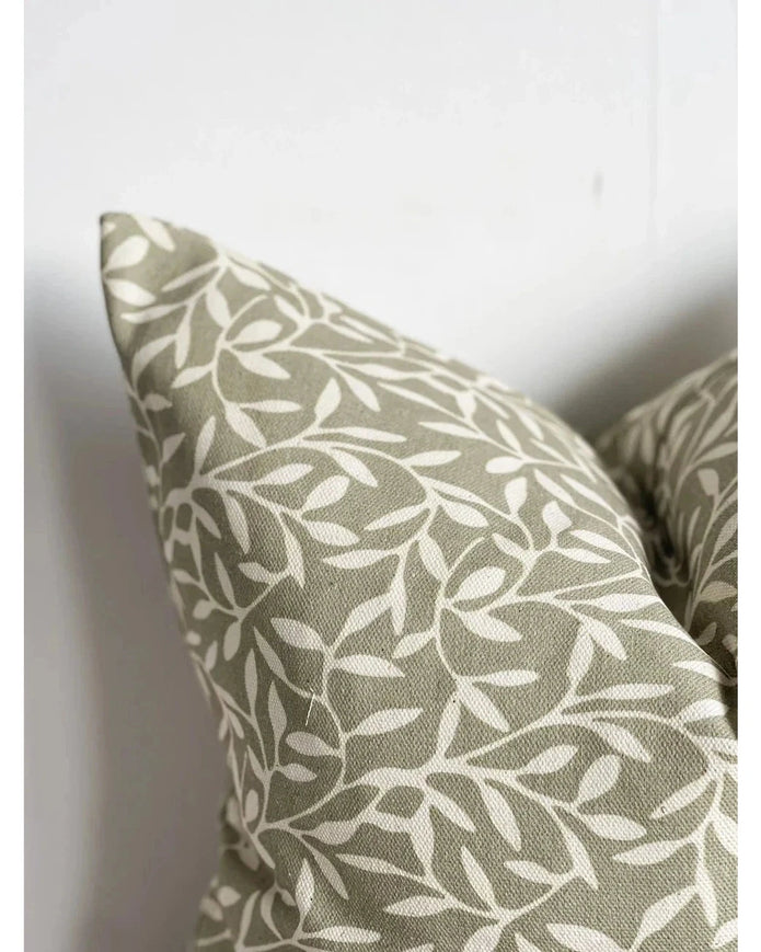 Olive Green And White Leaf Print Cotton Cushion Cover - Soft FurnishingsSoft Furnishings - Lulu Loves Home