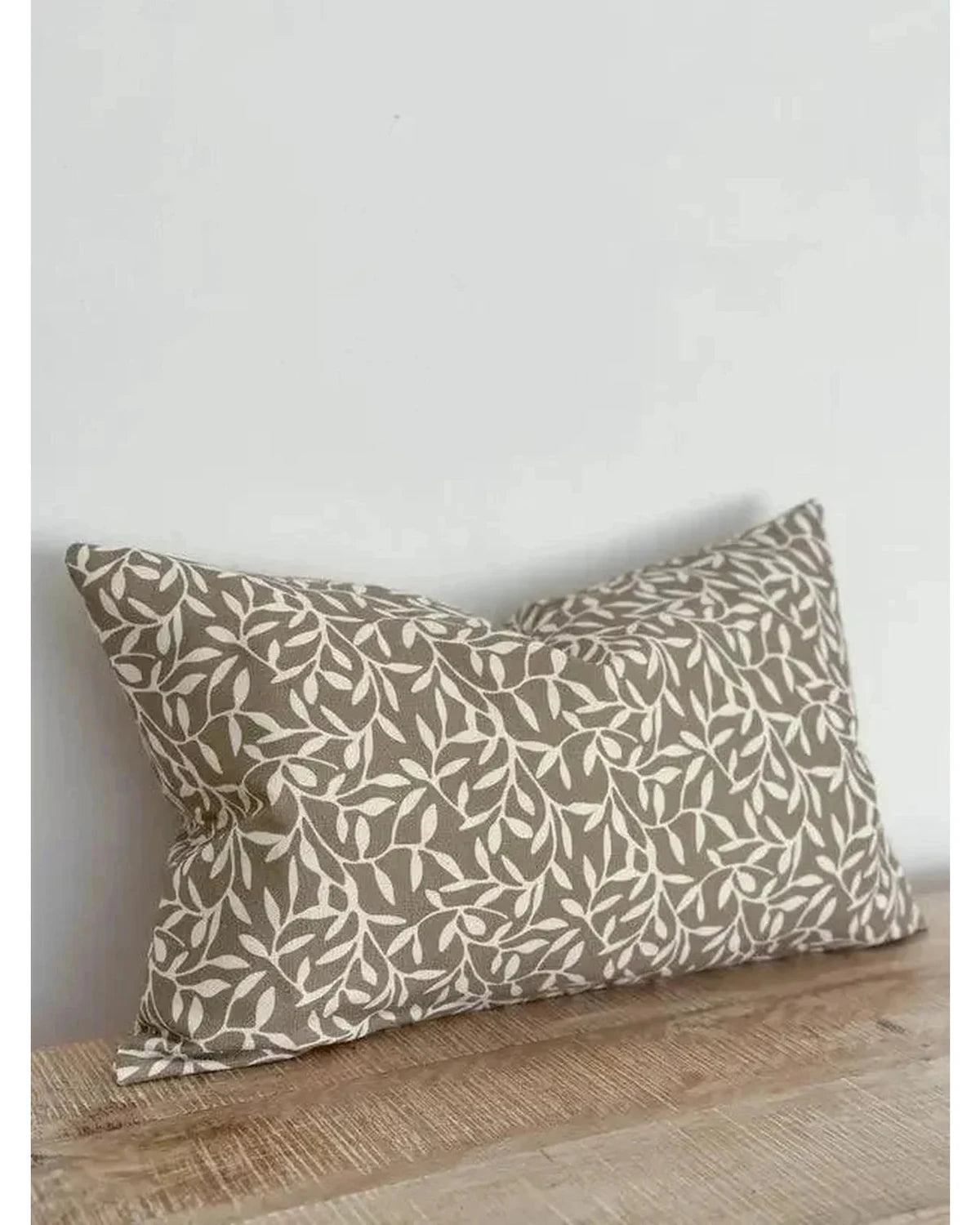 Olive Green And White Leaf Print Cotton Cushion Cover - Soft FurnishingsSoft Furnishings - Lulu Loves Home