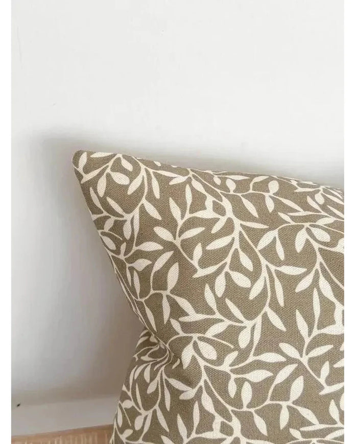 Olive Green And White Leaf Print Cotton Cushion Cover - Soft FurnishingsSoft Furnishings - Lulu Loves Home