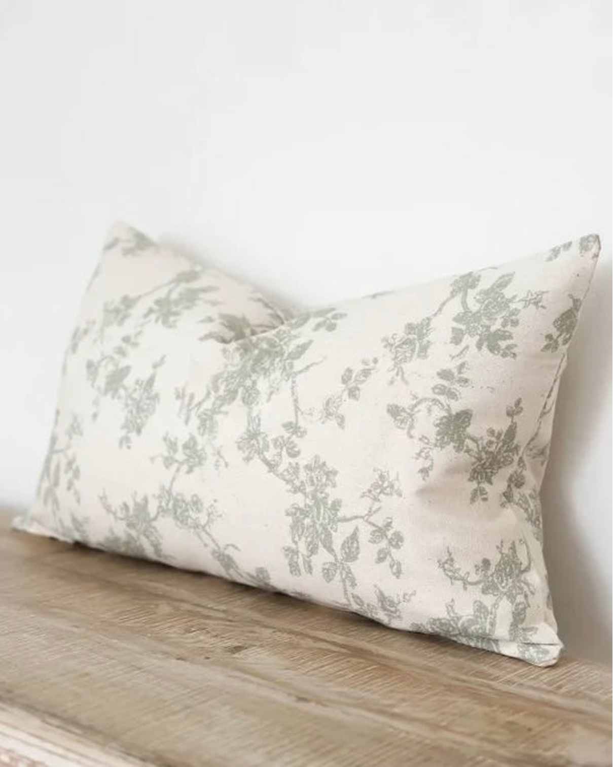 Aria Sage Green And White Floral Print Cotton Cushion Cover