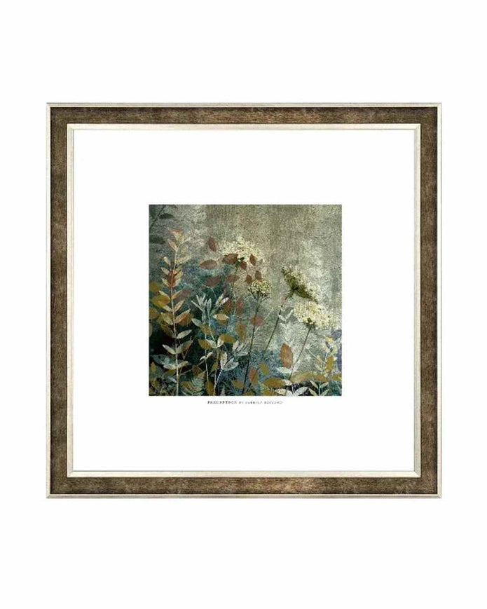 Framed artwork with a botanical design on a white background