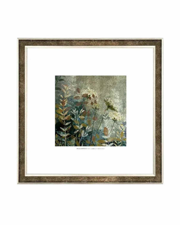 Framed artwork with a botanical design on a white background