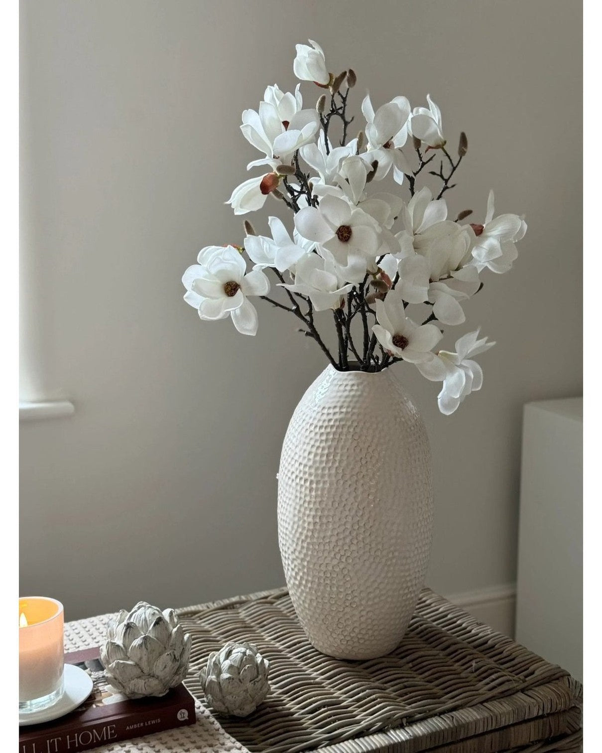 Artificial Classic White Magnolia Branch Stem - Faux Plants & FlowersFaux Plants & Flowers - Lulu Loves Home