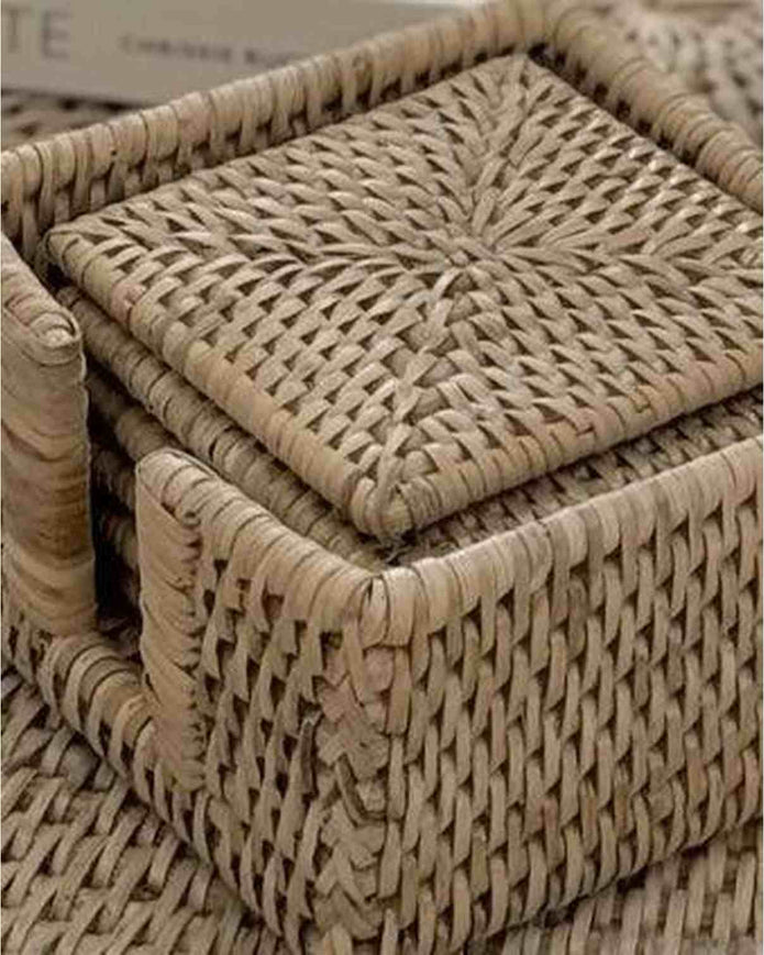 Artisan Weave - Rattan Square Coaster Set & Holder