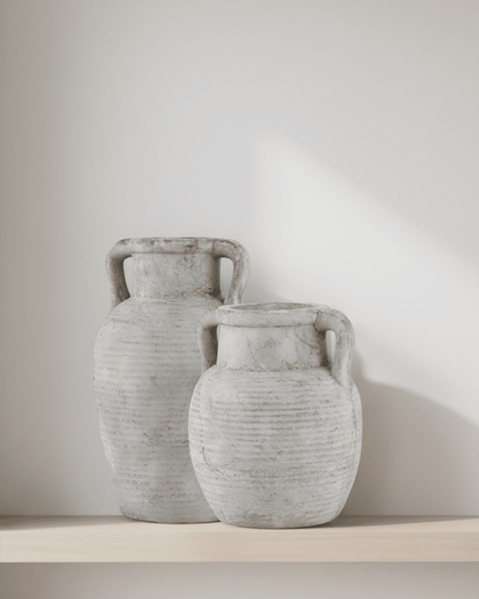 Athena Neutral Stone Amphora Vase
