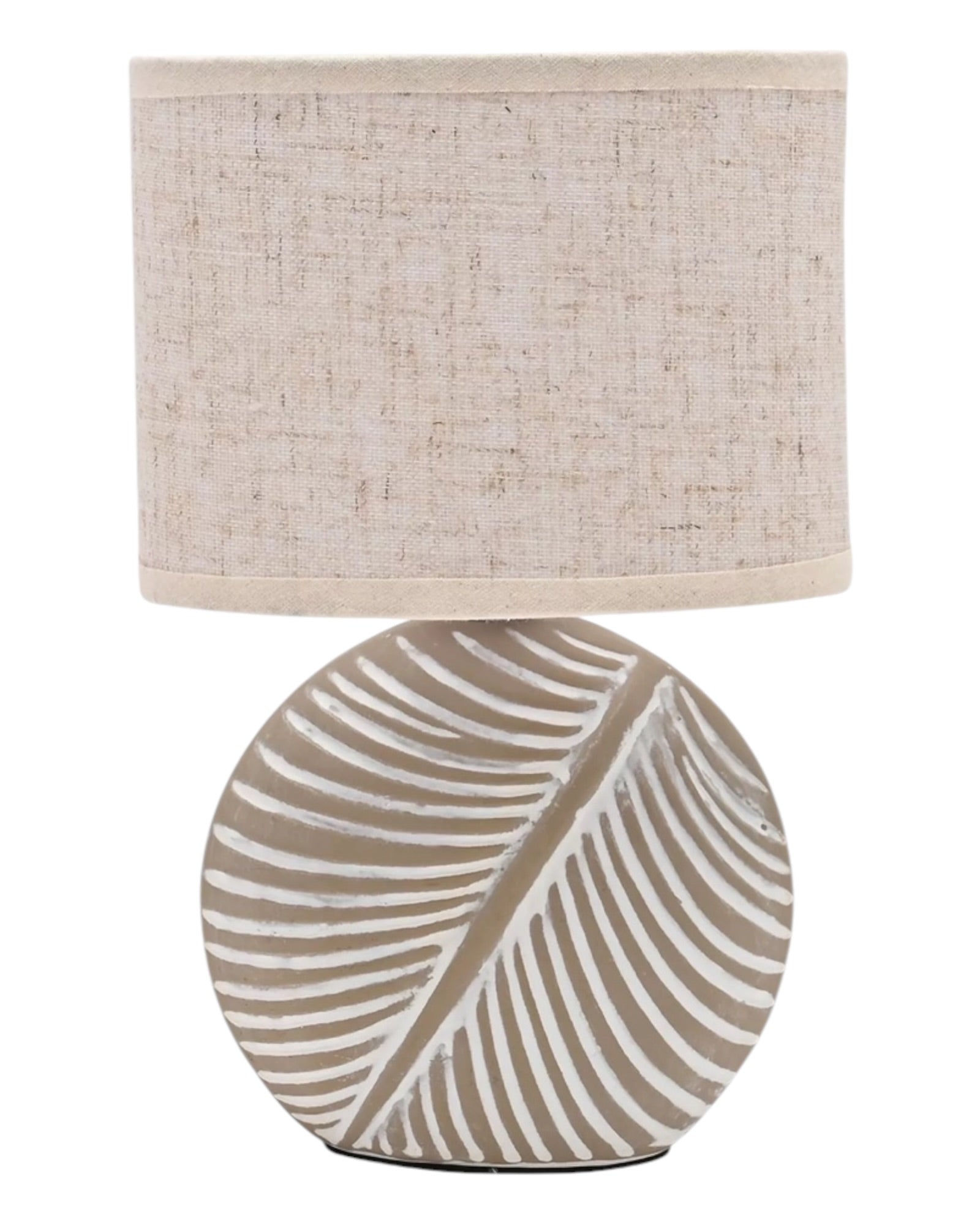 Stone Leaf Table Lamp with Beige Linen Shade