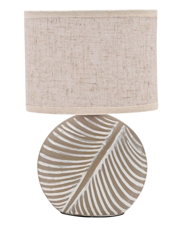 Stone Leaf Table Lamp with Beige Linen Shade