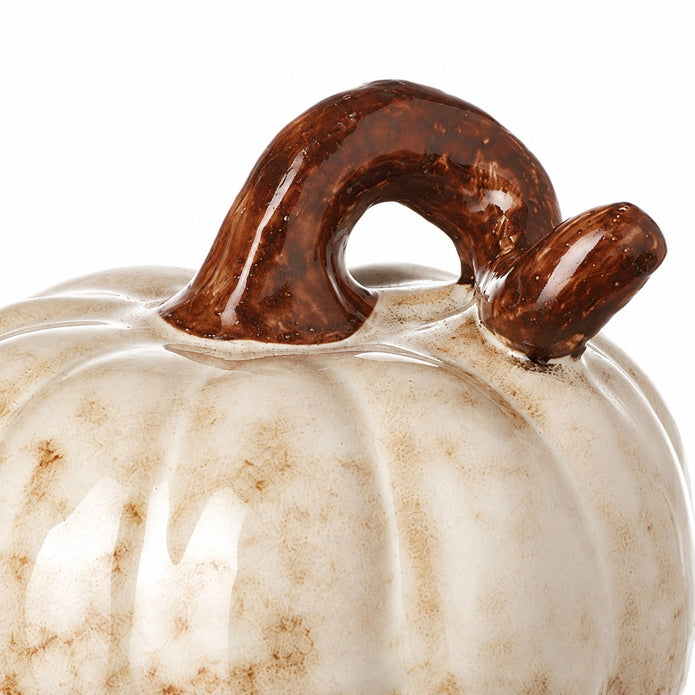 Cream And Brown Ceramic Pumpkin