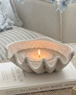 Large neutral stone clam shell bowl by Hill Interiors, perfect for home decor, with a matte finish and natural stone appearance.