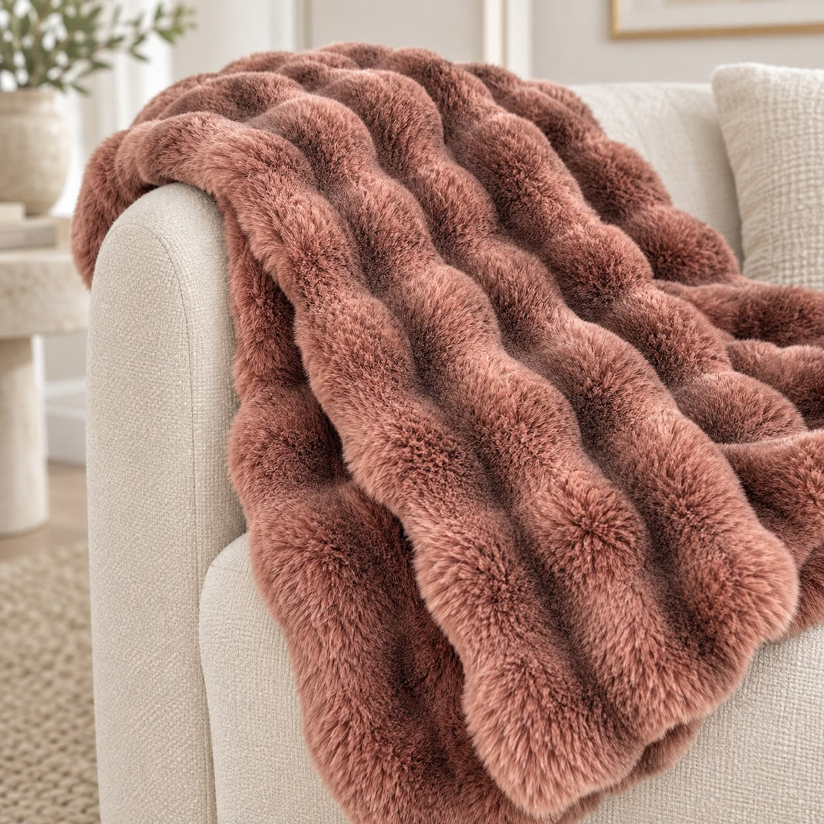 Rosewood Pink Luxury Faux Fur Blanket Throw