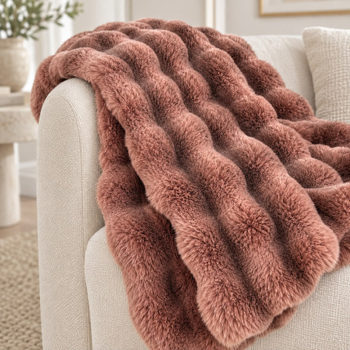 Rosewood Pink Luxury Faux Fur Blanket Throw