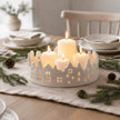 White Glazed Ceramic Candle Tray With Silhouette Houses