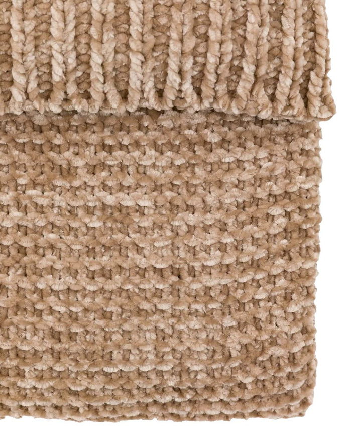 Beige Luxe Chunky Chenille Throw blanket from Gallery Direct, soft and cozy neutral blanket for sofa or bed.