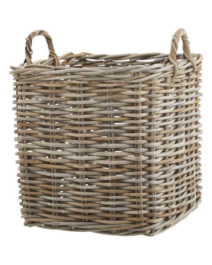 Rattan Kubu luxury square storage baskets for home decor, featuring woven natural rattan with sturdy handles.