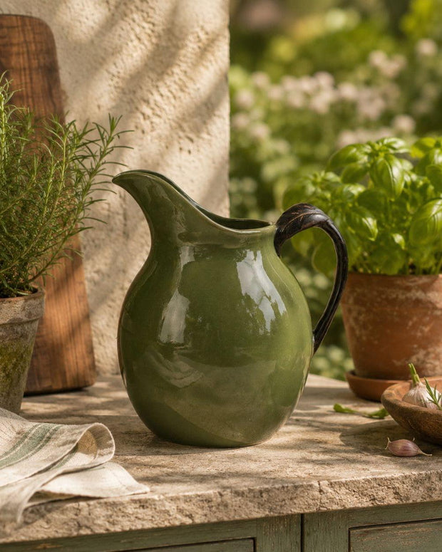Olive Green Jug Reactive Glaze