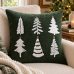 Green Embroidered Fluffy Christmas Tree Cushion Cover