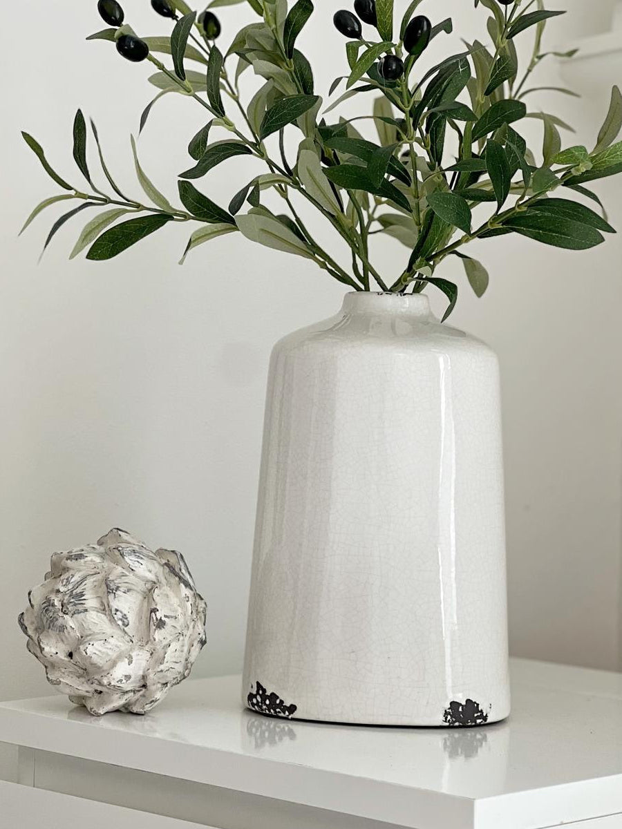 White glazed Liv vase by Hill Interiors, featuring a sleek, modern ceramic design with a glossy finish and elegant shape.