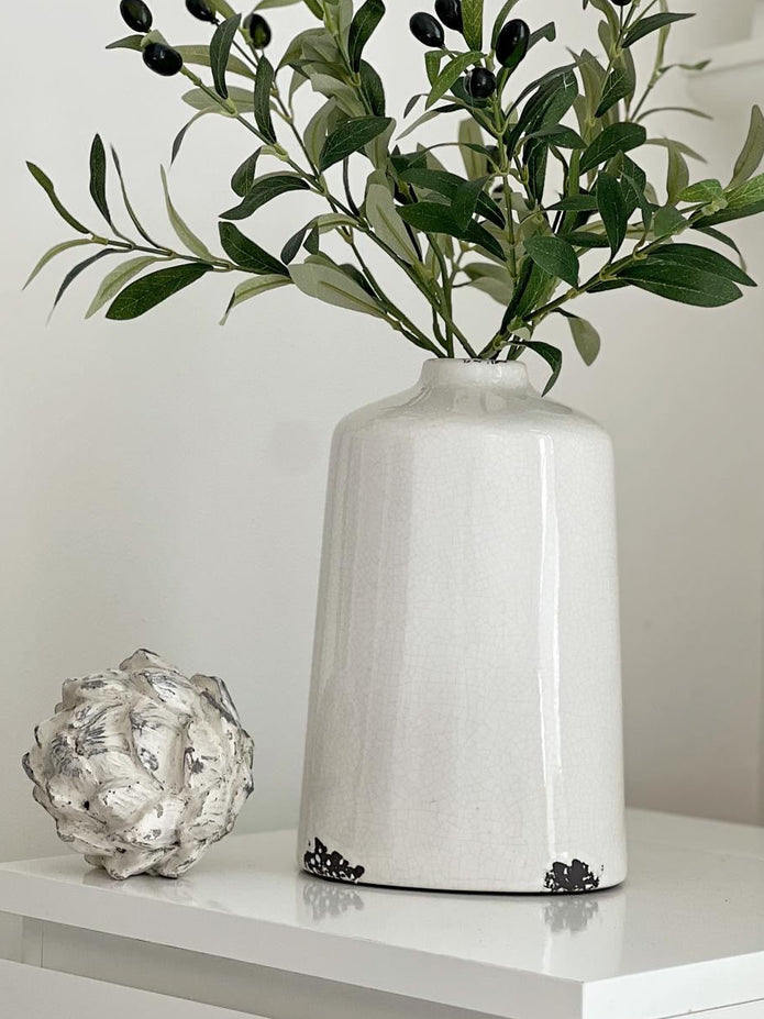 White glazed Liv vase by Hill Interiors, featuring a sleek, modern ceramic design with a glossy finish and elegant shape.