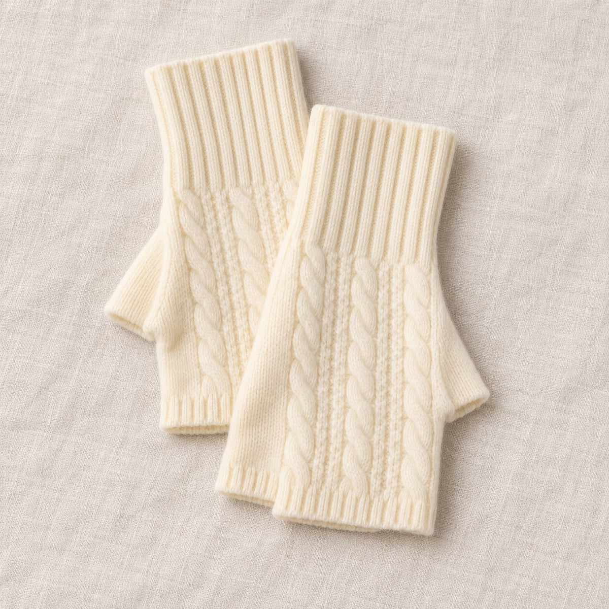 Cream Cosy Cable Knit Fingerless Gloves