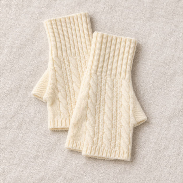 Cream Cosy Cable Knit Fingerless Gloves