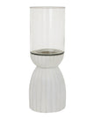 White carved hurricane lantern for home decor, featuring intricate patterns and a classic design by Hill Interiors.