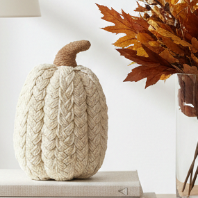Tall Cream Natural Pumpkin Decoration