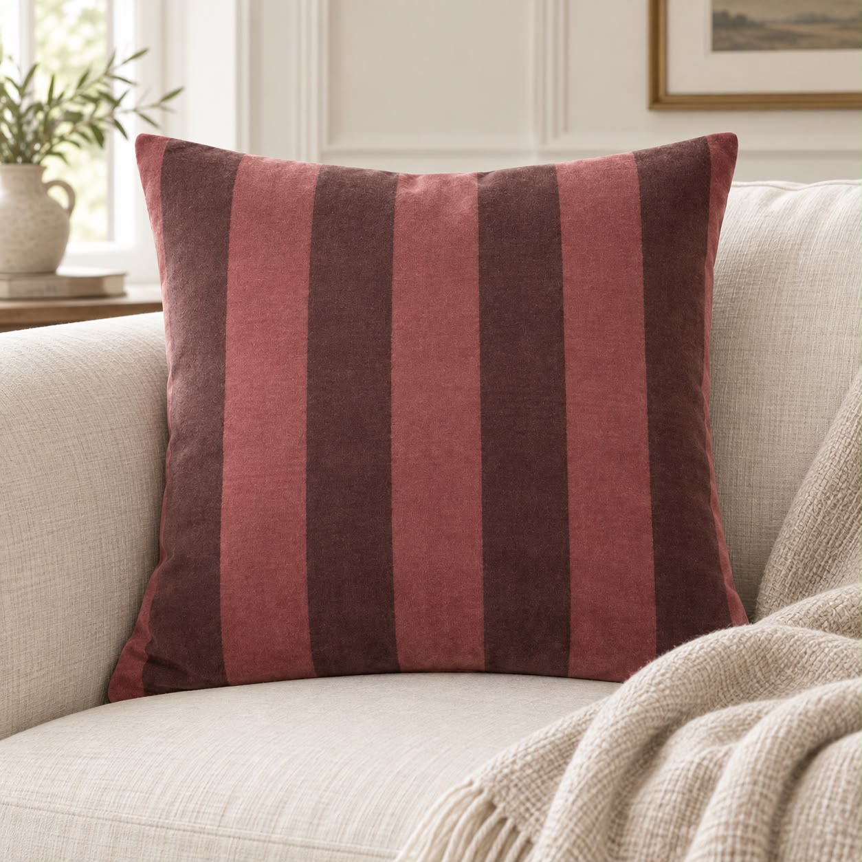 Burgundy Stripe Jacquard Velvet Cushion Cover