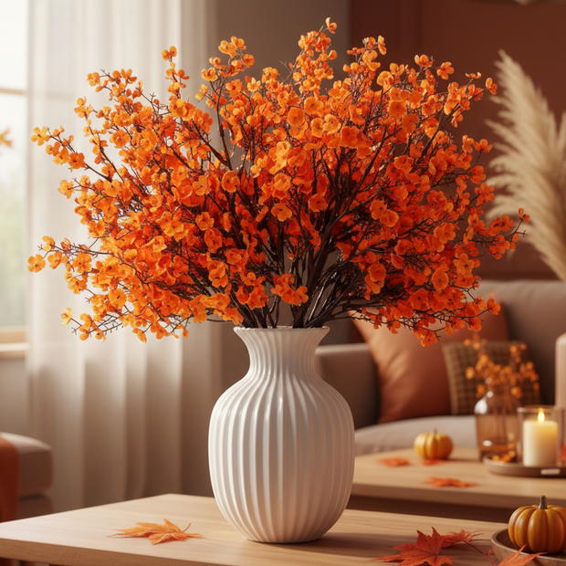 Artificial Autumnal Orange  Gypsophelia Stem