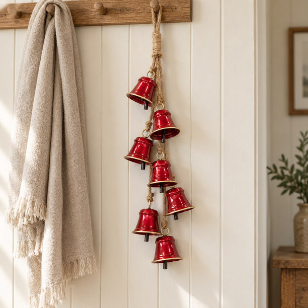 Metal Glossy Red 7 Bell Hanging Garland