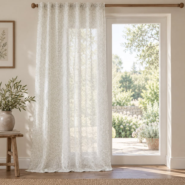 Yard Leaf Patterned Natural Woven Sheer Voile Curtain Panel