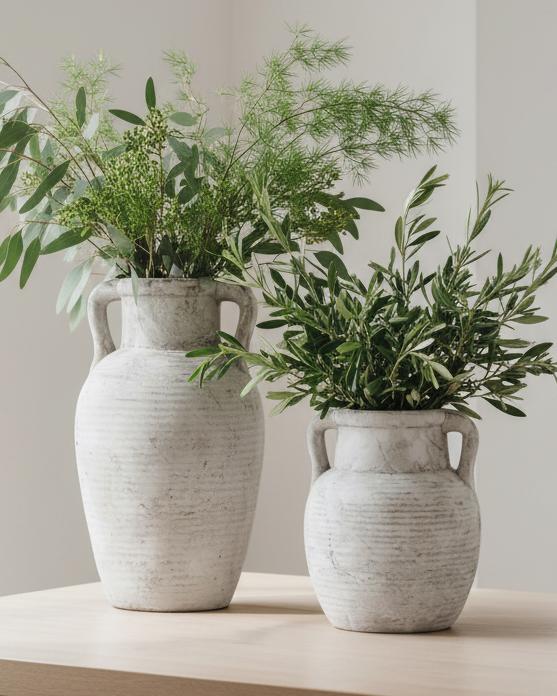Athena Neutral Stone Amphora Vase by Hill Interiors, showcasing a classic ceramic vase with a neutral stone finish and elegant shape.