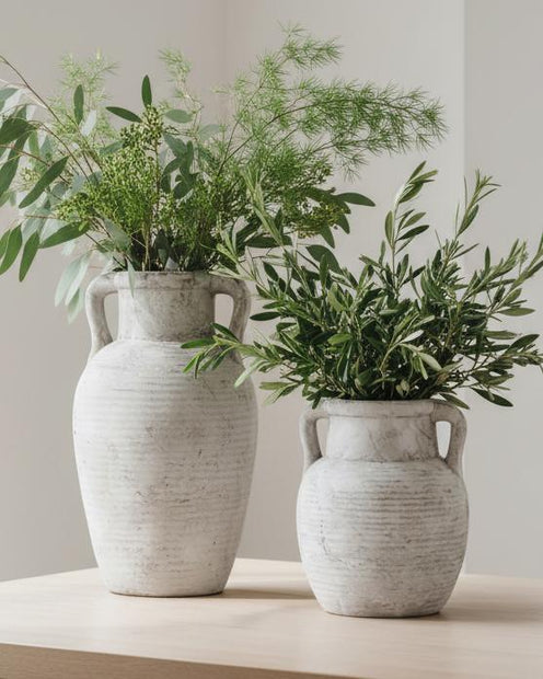 Athena Neutral Stone Amphora Vase by Hill Interiors, showcasing a classic ceramic vase with a neutral stone finish and elegant shape.
