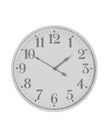 White round Aubrey wall clock by Hill Interiors with minimalist design and black hour and minute hands.